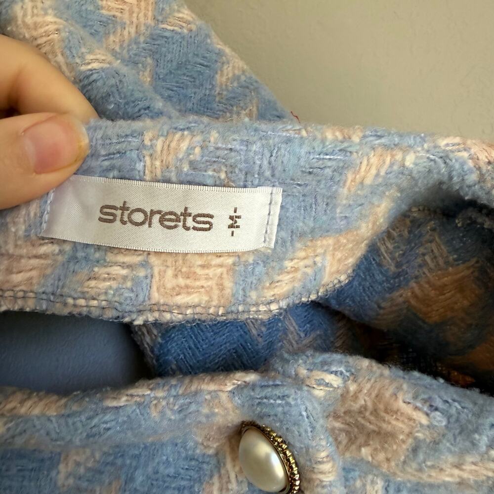 Storets Lori Houndstooth 2 Piece Set Sky Blue Pink Wool Cardigan Skirt Womens M - Picture 5 of 10